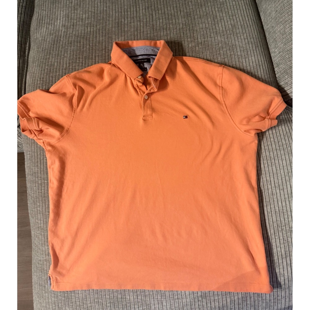 Tommy Hilfiger Mens XL Custom Fit Polo Shirt Orange Cotton Pique Short Sleeve